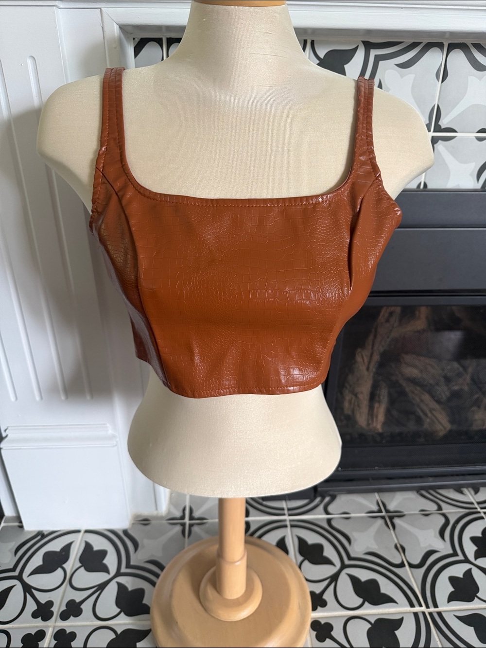 Cider Rust Brown Faux-Leather Cropped Tank Zipper Back
